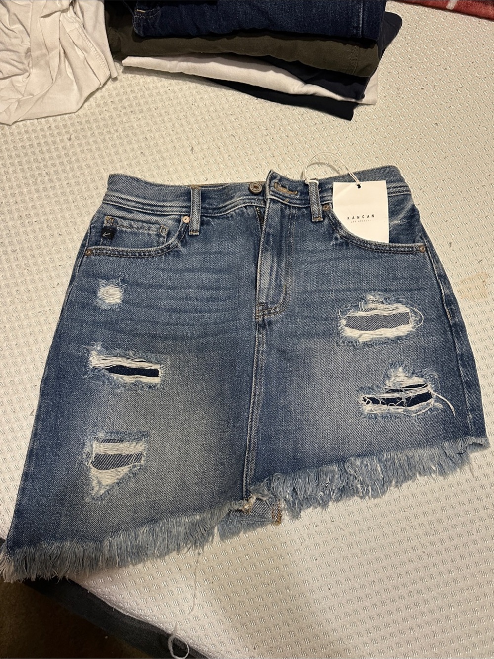 KanCan Distressed Light Blue Denim Mini Skirt- Medium